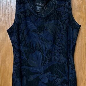 Carole Little Deep Blue and Black Floral Tank Top Sz Large